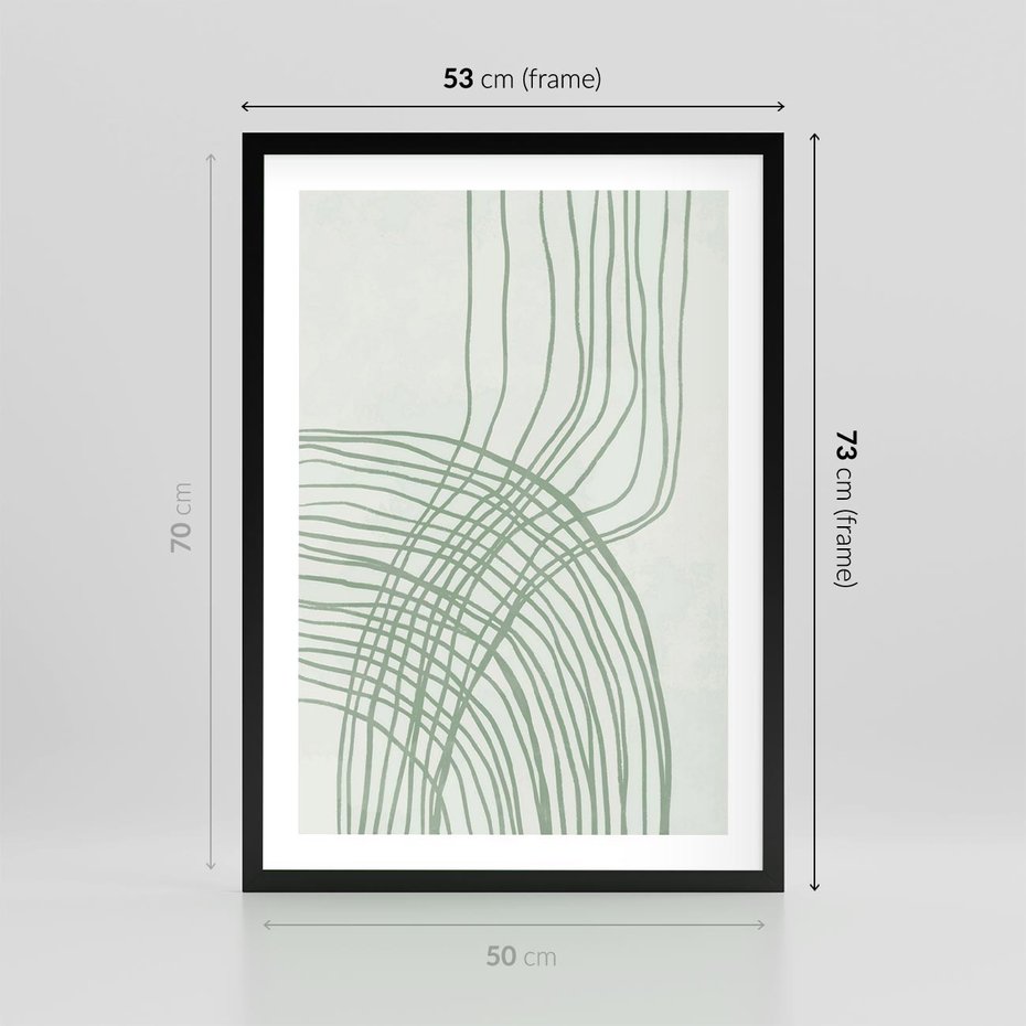 Plakat w ramie 50x70 - Migotliwa Spokojna Zieleń - zielony plakat, abstrakcyjne splątane linie - rama czarna