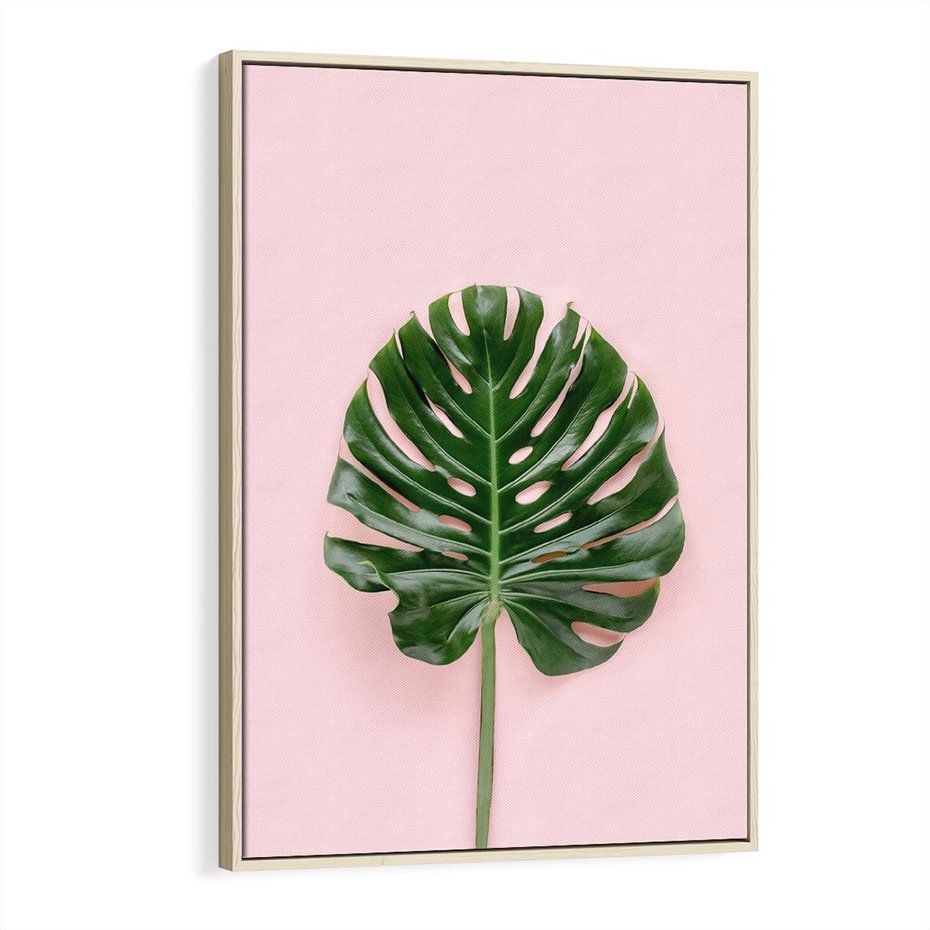 Obraz w ramie 80x120 - Egzotyczna Roślinność - liście, monstera - rama drewno