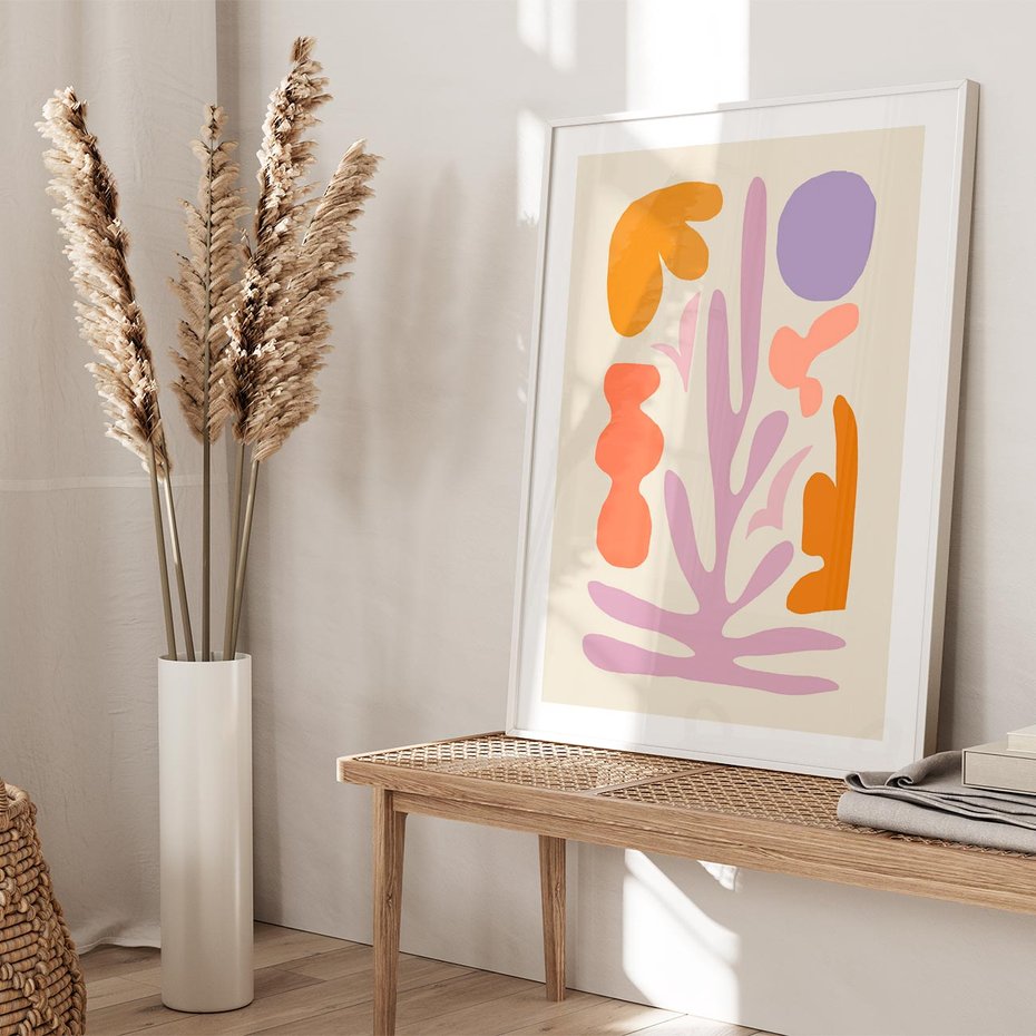 Plakat w ramie 40x50 - Przenikająca Harmonia - abstrakcyjny obraz, pastelowe kolory - rama biała