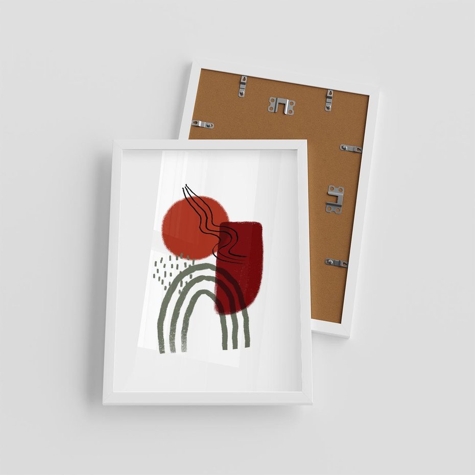 Plakat w ramie 30x40 - Abstrakcyjne Pulsacje - abstrakcyjna sztuka, boho kształty - rama biała