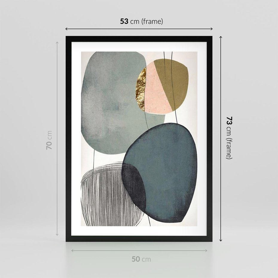 Plakat w ramie 50x70 - Przenikające Formy Duszy - abstrakcyjny obraz, geometryczne obłe formy - rama czarna