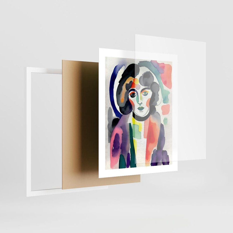 Plakat w ramie 40x50 - Subtelne Akwarelowe Ulotności - abstrakcyjny akwarelowy portret kobiety, rozmyte farby - rama biała
