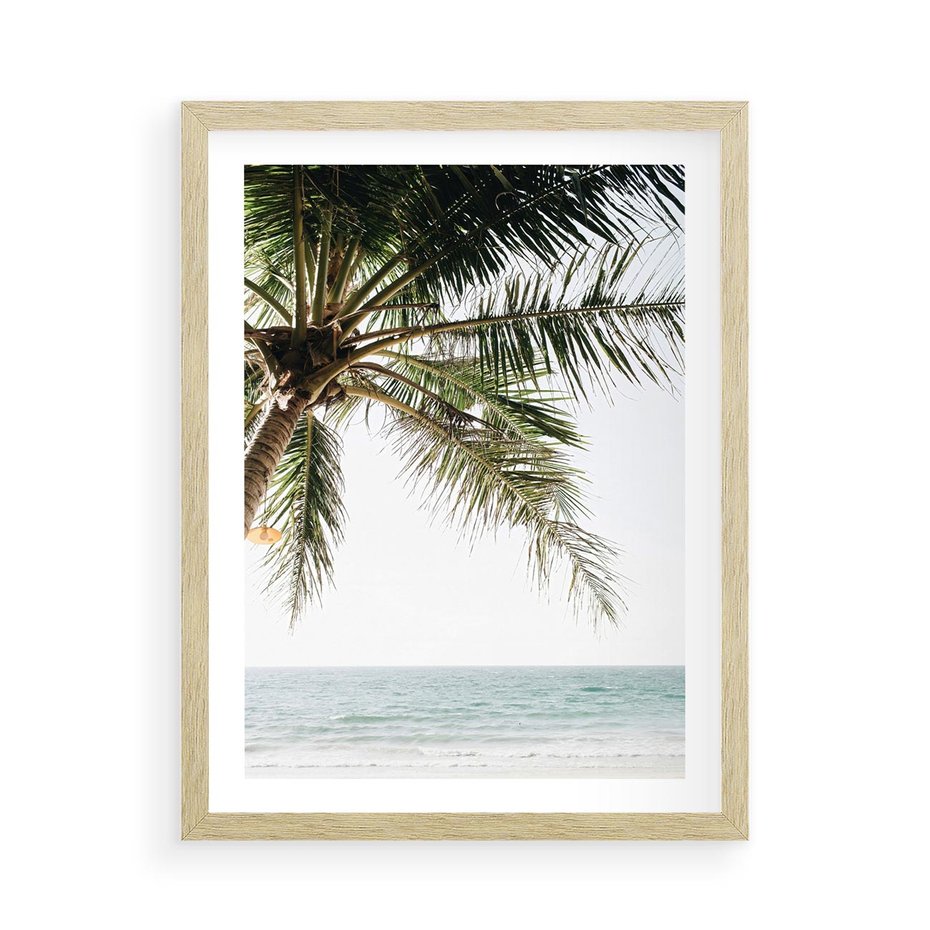Plakat w ramie 50x70 - Wakacyjne Marzenie - palma nad morzem,  - rama drewno