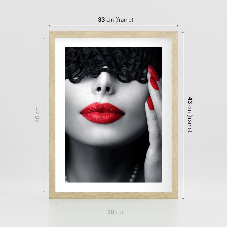 Plakat w ramie 30x40 - Piękno usta i szminka - usta, szminka - rama drewno