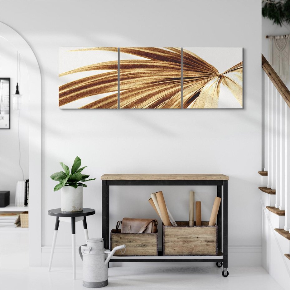 Obraz na płótnie 120x40 - Egzotyczny Blask - złote, liście