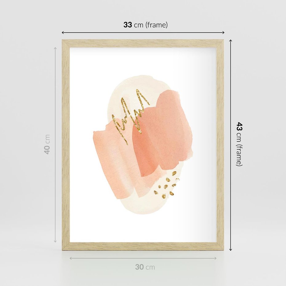Plakat w ramie 30x40 - Rozbijające Plamy - abstrakcyjne akwarelowe plamy, minimalizm - rama drewno