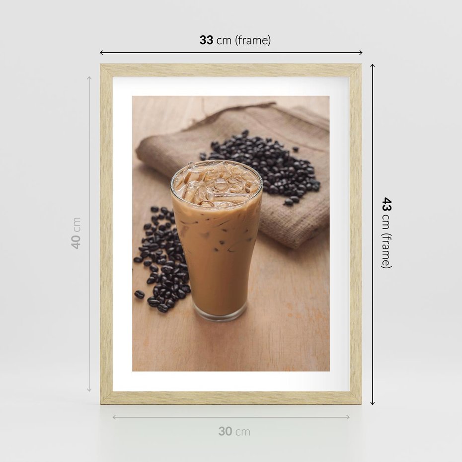 Plakat w ramie 30x40 - Kawa ice coffee: orzeźwiający napój - kawa, ice - rama drewno