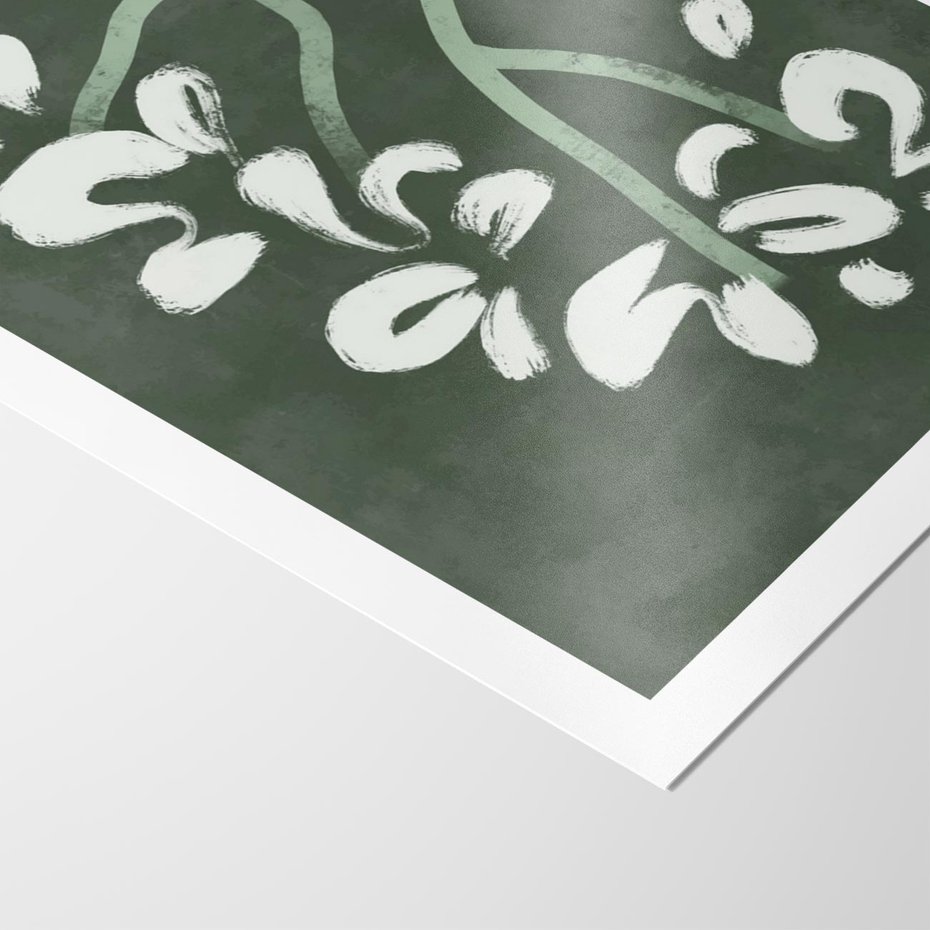 Plakat bez ramy 50x70 - Rozkwitające Zielone Gałęzie - abstrakcyjne delikatne zielone linie, podobne do gałęzi kwiatów