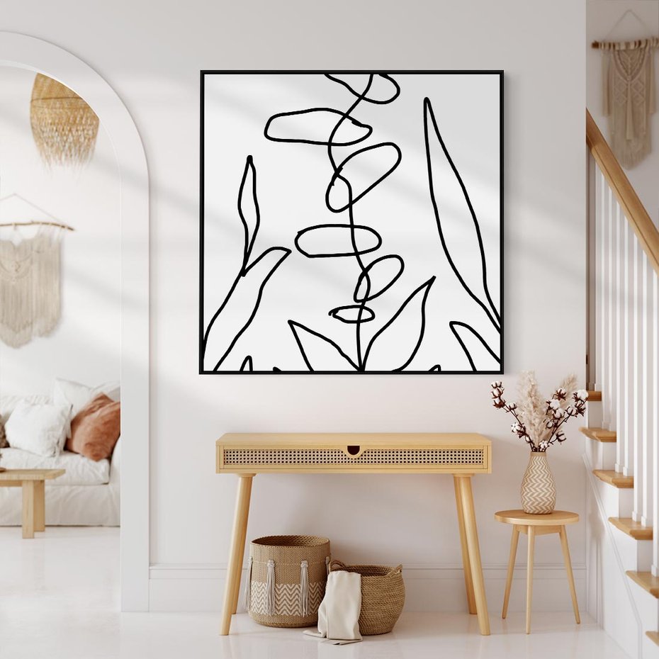 Obraz w ramie 50x50 - Liście Mocy - mroczna sztuka, minimalizm - rama czarna