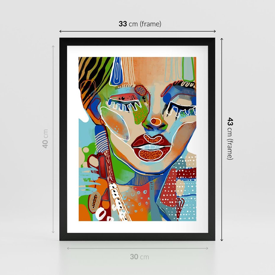 Plakat w ramie 30x40 - Kolorowe Formy - abstrakcyjny portret kobiety, twarz - rama czarna