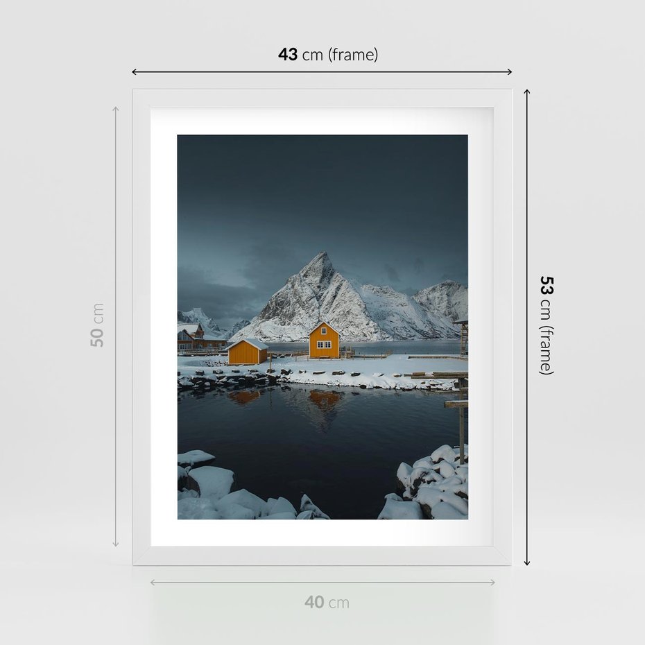Plakat w ramie 40x50 - Minimalizm i Urok Natury - skandynawskie, domki - rama biała