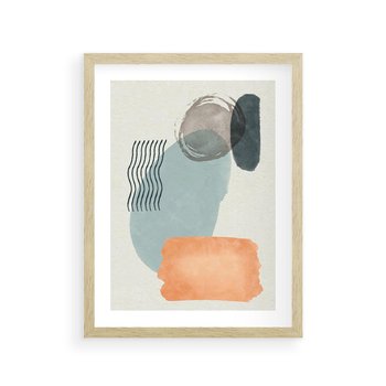 Plakat w ramie 30x40 - Kształtujące Plamy - geometryczne elementy, stonowane ziemiste kolory - rama drewno