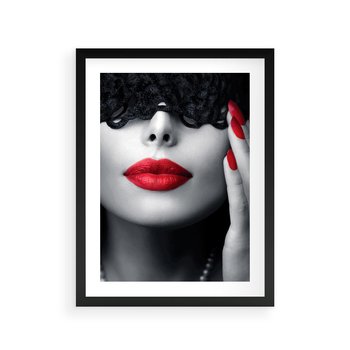 Plakat w ramie 30x40 - Piękno usta i szminka - usta, szminka - rama czarna