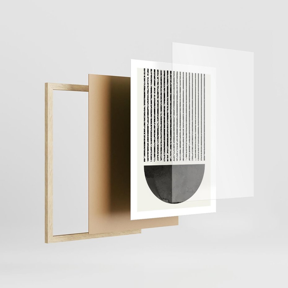 Plakat w ramie 50x70 - Taniec Impulsów - abstrakcyjne czarno białe formy, minimalizm - rama drewno