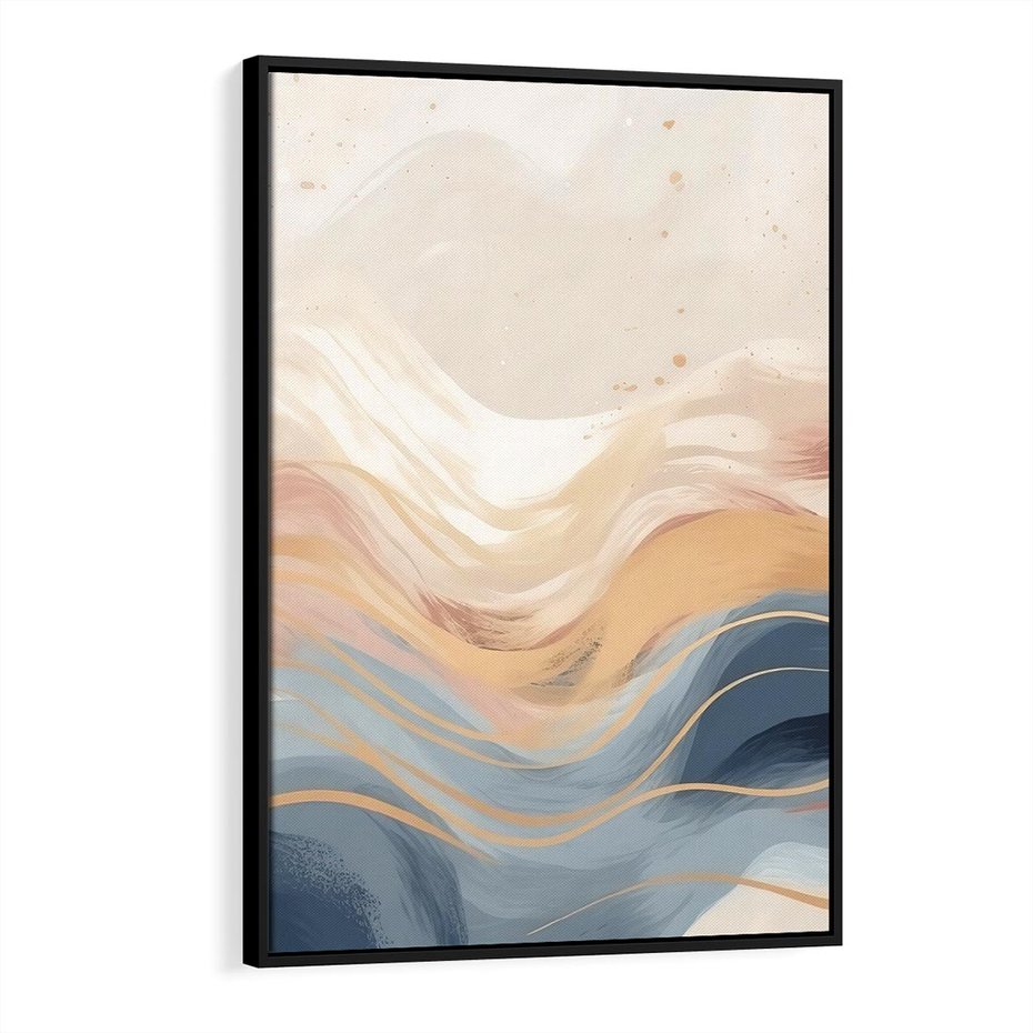 Obraz w ramie 70x100 - Ukojenie Współczesności - abstrakcyjne fale, gładkie linie - rama czarna