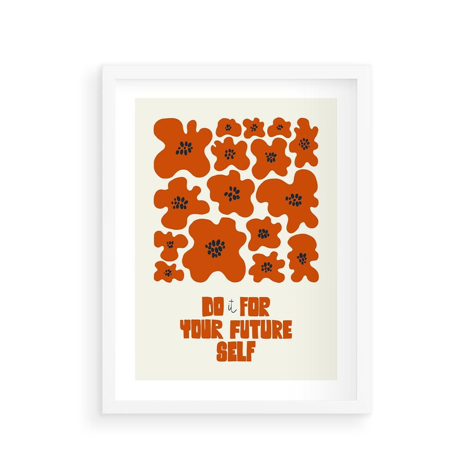 Plakat w ramie 30x40 - Taniec Kolorowych Promieni - self care, kompozycja kwiaty - rama biała