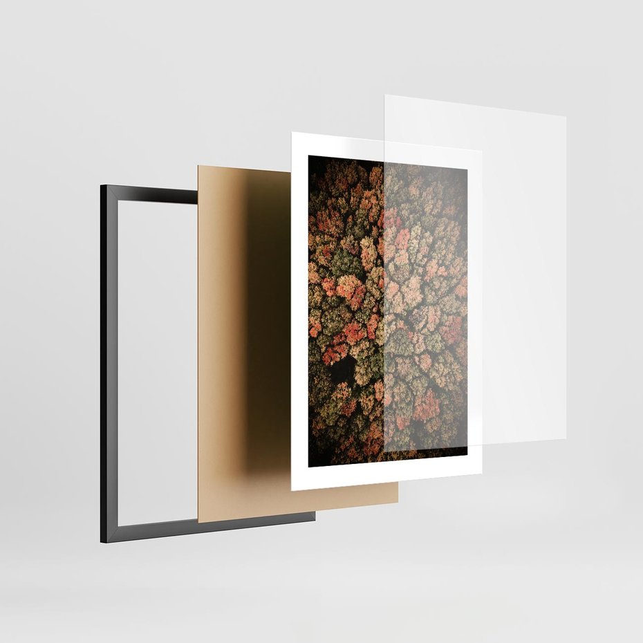 Plakat w ramie 30x40 - Jesień z Lotu Ptaka: Malowniczy Las - las jesienią z lotu ptaka - rama czarna