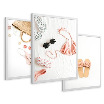 Zestaw obrazy w ramie 50x70 galeria - Wakacje, klapki, torba, moda - rama biała
