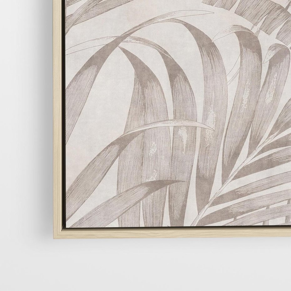 Obraz w ramie 80x80 - Odsłonięte liściowe wspomnienia - monochromatyczne, kolory sepii - rama drewno