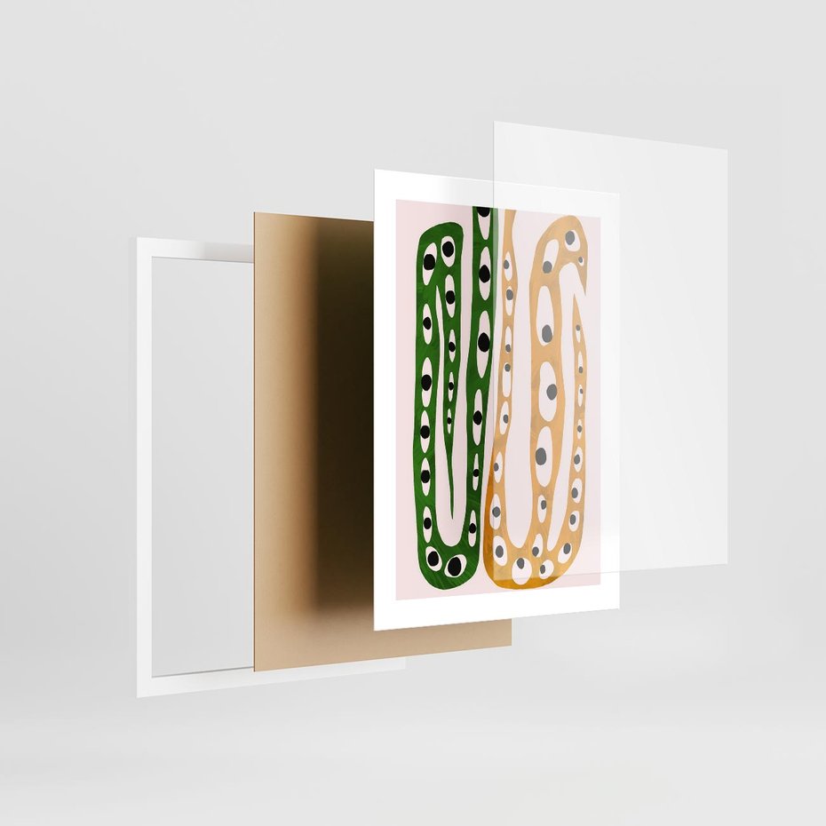 Plakat w ramie 30x40 - Migocące Zmaganie - abstrakcyjny obraz, dziwne kształty - rama biała