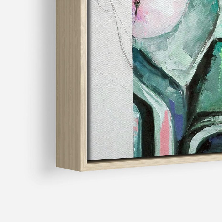 Obraz w ramie 50x50 - Niezakończona Piękność - abstrakcyjny obraz olejny, portret kobiety - rama drewno