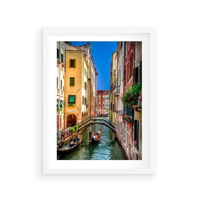 Plakat w ramie 30x40 - Romantyczna Gondola - Wenecja, gondola - rama biała