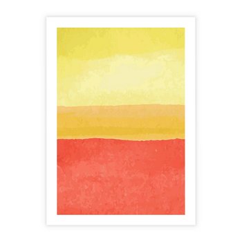 Plakat bez ramy 21x30 - Rozmyte Odbicia - kolorowe akwarelowe pasy, odcienie żółci i czerwieni