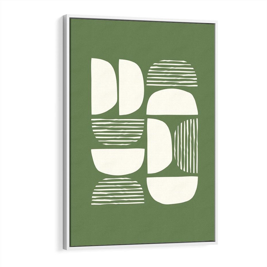 Obraz w ramie 80x120 - Migotliwe Formy - geometryczne boho kształty na brązowym, oliwkowym tle - rama biała