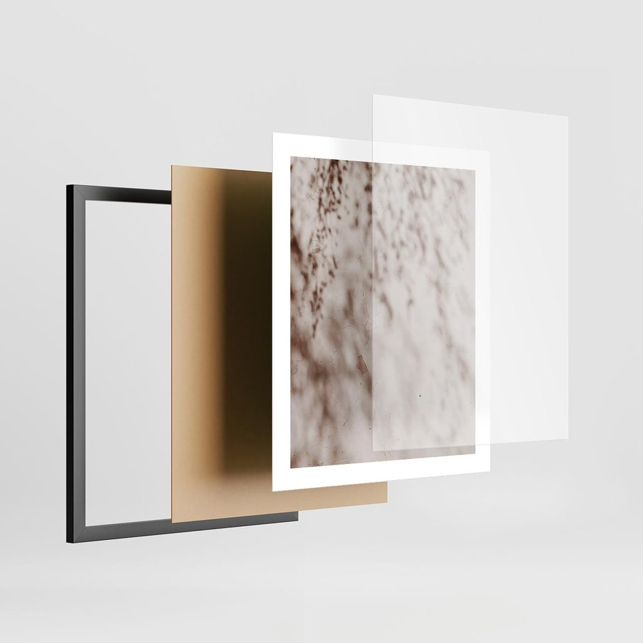 Plakat w ramie 40x50 - Cień Gałęzi - beżowa ściana, cień gałęzi - rama czarna