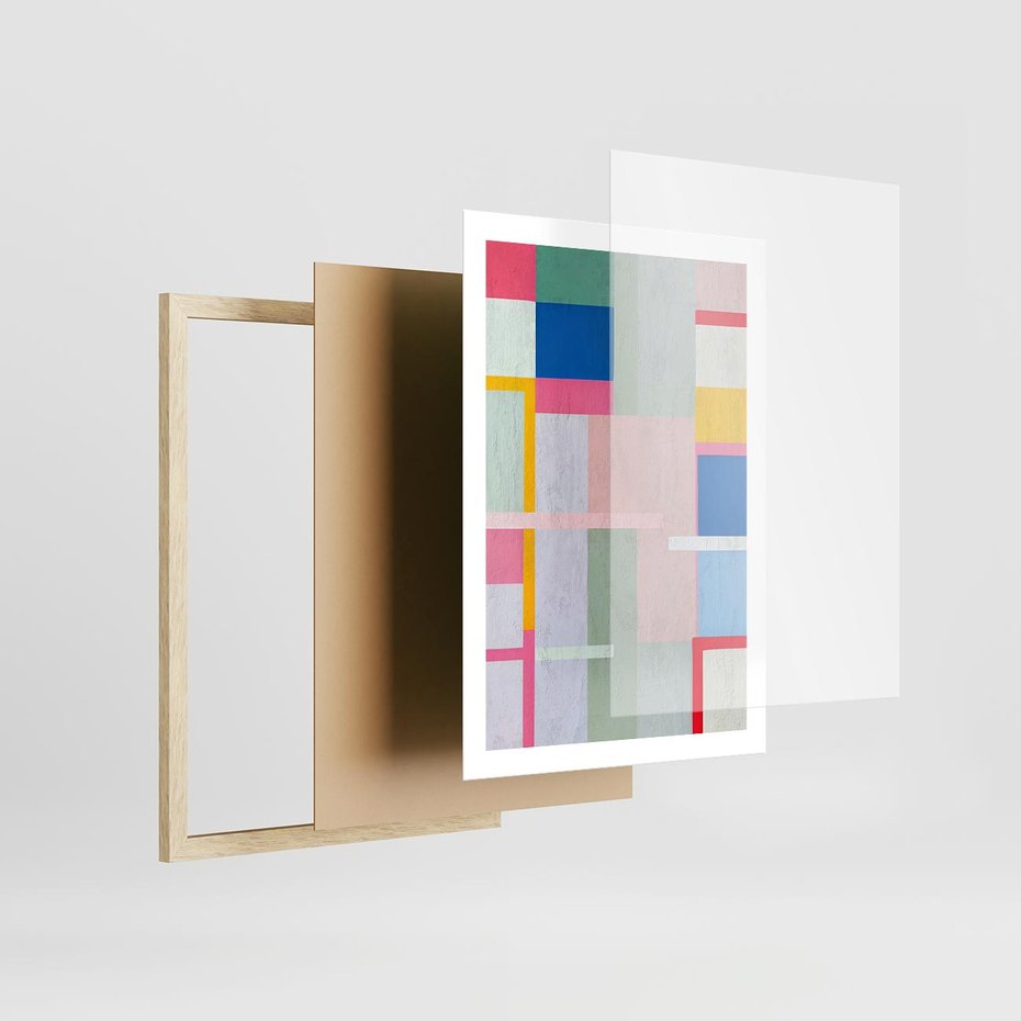 Plakat w ramie 50x70 - Rozbijające Granice Wyobraźni - abstrakcyjne geometryczne kształty, olejny obraz - rama drewno