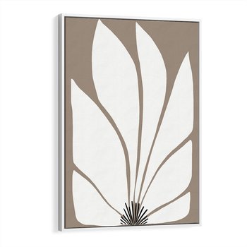 Obraz w ramie 50x70 - Ekspresyjne Kontury - abstrakcyjny kwiat, beże i brązy - rama biała