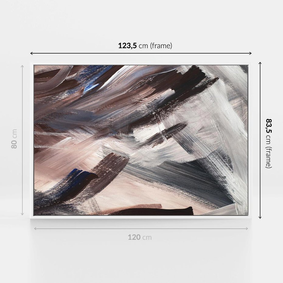 Obraz w ramie 120x80 - Eksploracja Dramaturgii - abstrakcyjny chaos, chatyczne maźnięcia pędzla - rama biała