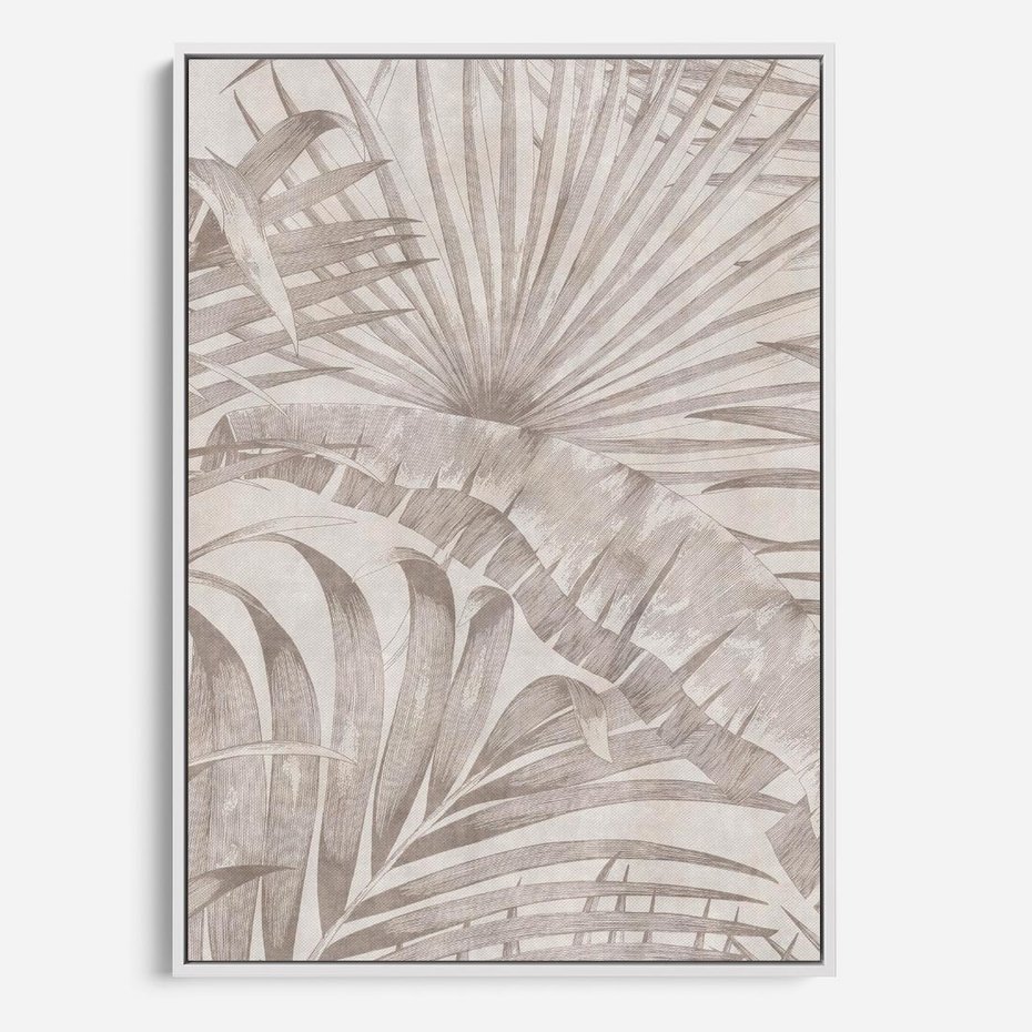 Obraz w ramie 80x120 - Odsłonięte liściowe wspomnienia - monochromatyczne, kolory sepii - rama biała