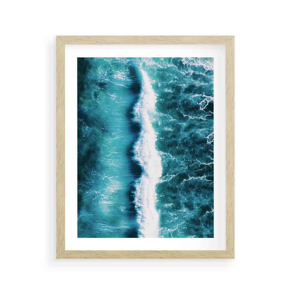 Plakat w ramie 40x50 - Błękitna Siła Oceanu - fale, ocean - rama drewno