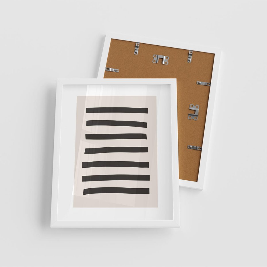 Plakat w ramie 40x50 - Strukturalna Rewolucja Form - minimalizm, czarne pasy - rama biała