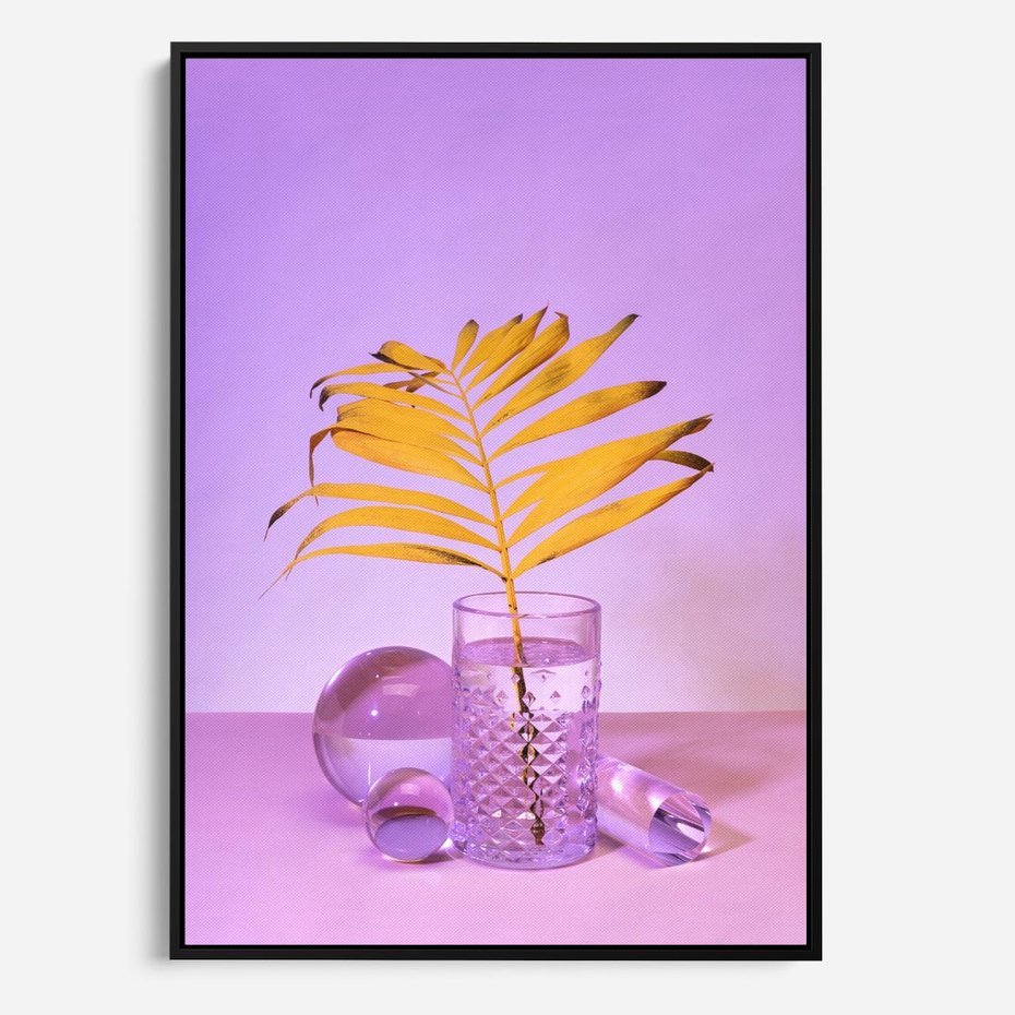 Obraz w ramie 70x100 - Minimalizm i Urok Natury - liście, pastele - rama czarna