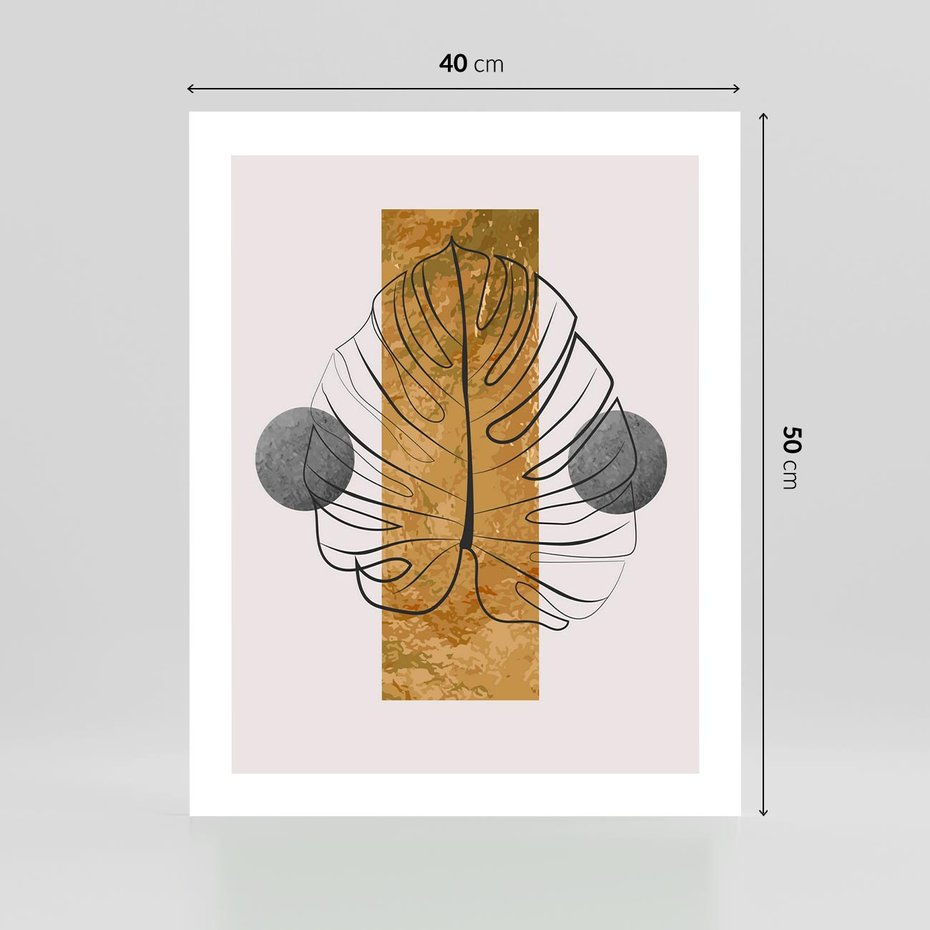 Plakat bez ramy 40x50 - Minimalistyczna Monstera: Złoty Prostokąt - liść  monstery, minimalizm