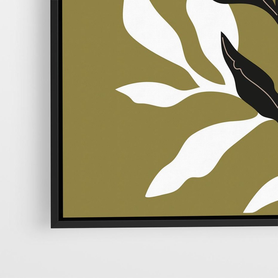 Obraz w ramie 50x50 - Wewnętrzne Odsłony - liście, gałązki - rama czarna