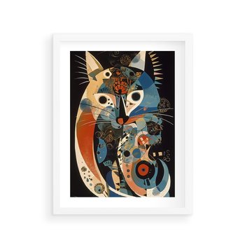 Plakat w ramie 30x40 - Księga Surrealnych Wymiarów - abstrakcyjny obraz olejny, kot - rama biała