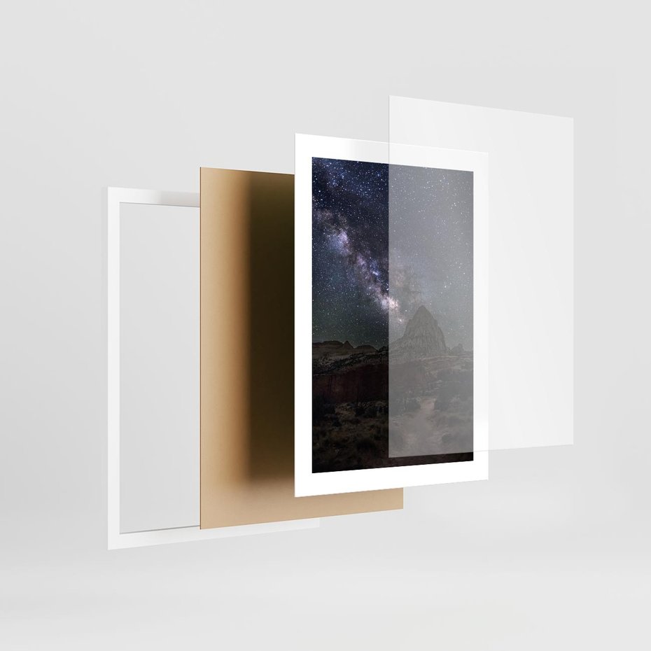 Plakat w ramie 30x40 - Gwiaździsta Noc na Pustyni - noc na pustyni, gwiździste niebo - rama biała