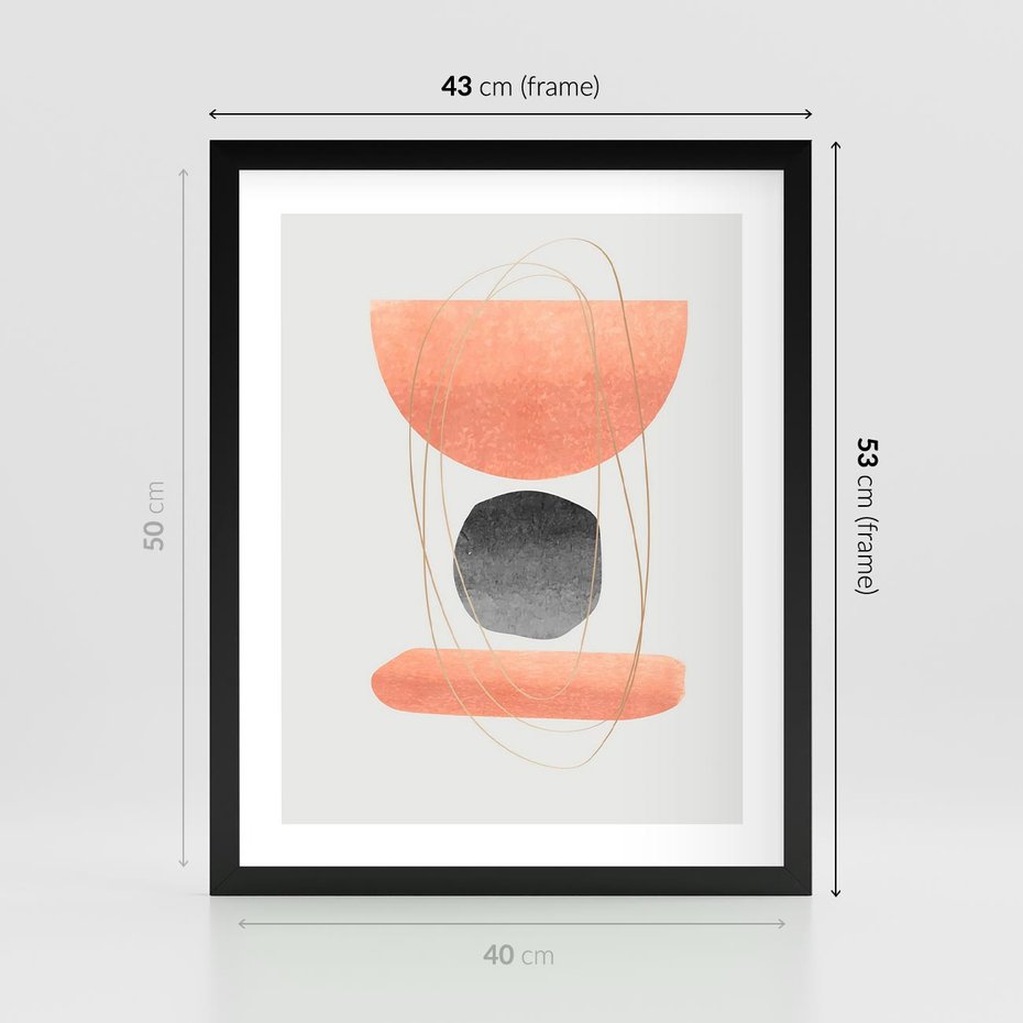 Plakat w ramie 40x50 - Abstrakcyjne Plamy z Złotymi Liniami - abstrakcja, boho plamy - rama czarna