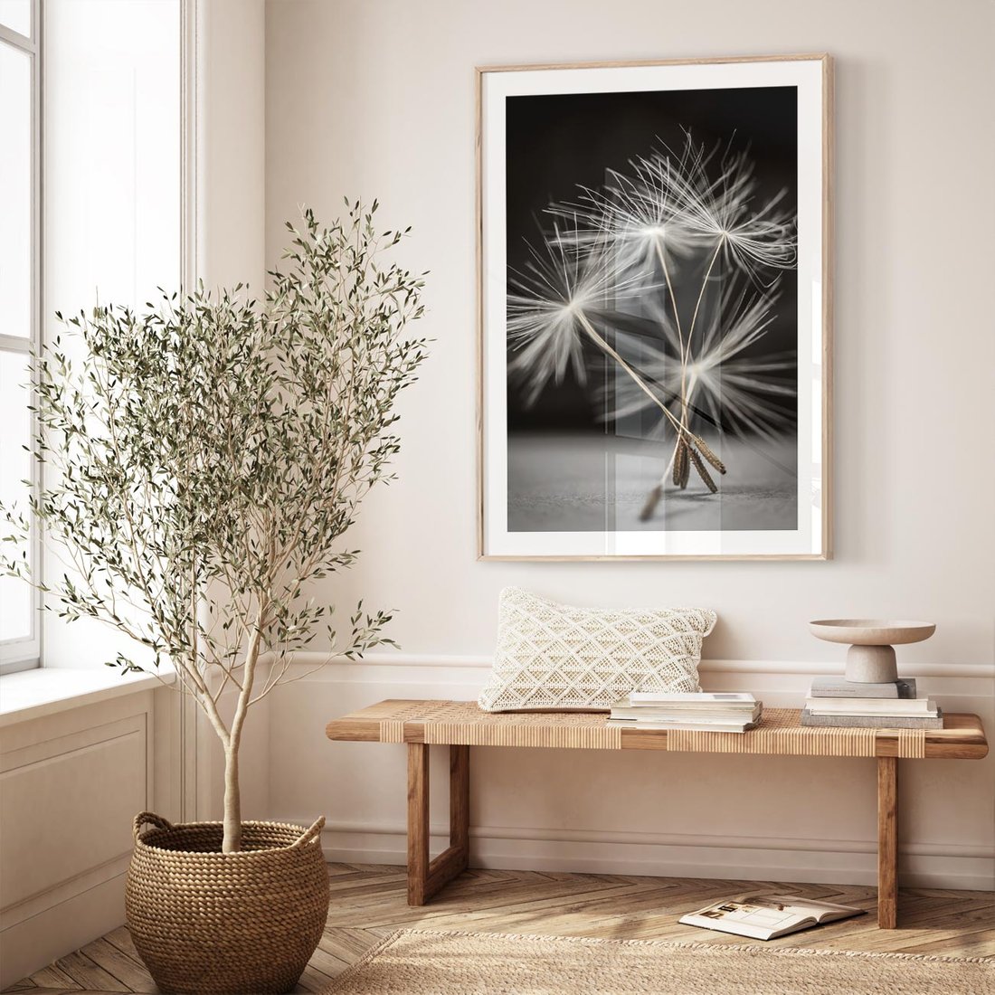 Plakat w ramie 40x50 - Delikatność dmuchawców zbliżenie - dmuchawce, zbliżenie - rama drewno