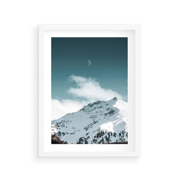 Plakat w ramie 40x50 - Nocna Magia w Górach - fotografia, śnieg - rama biała