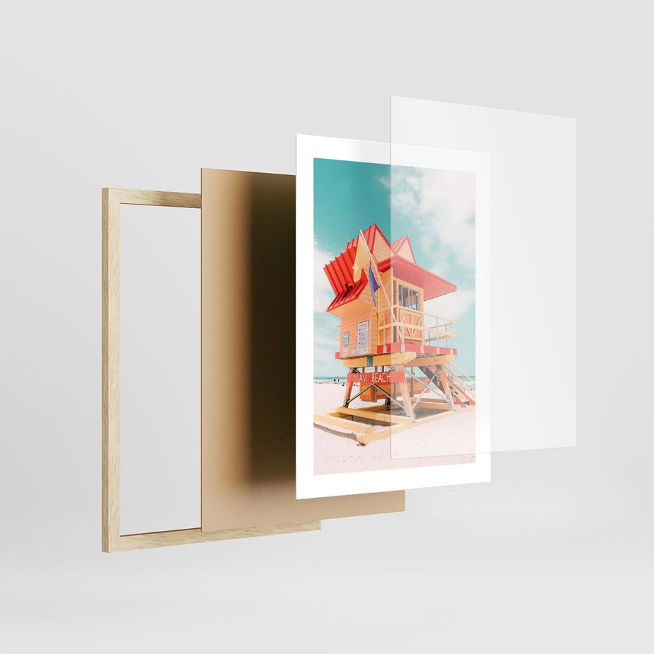 Plakat w ramie 30x40 - Rajski Widok - plaża miami, domek ratownika - rama drewno