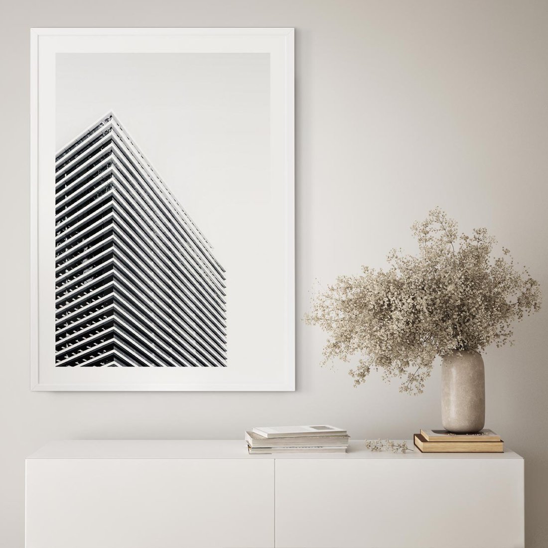 Plakat w ramie 50x70 - Wzorce Wysokości - architektura, wysoki wieżowiec - rama biała