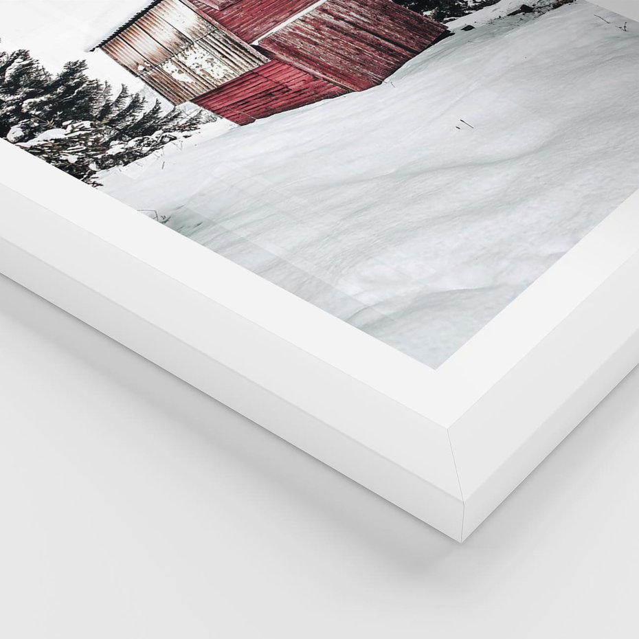 Plakat w ramie 30x40 - Domek w Śnieżnych Górach - domek, góry - rama biała
