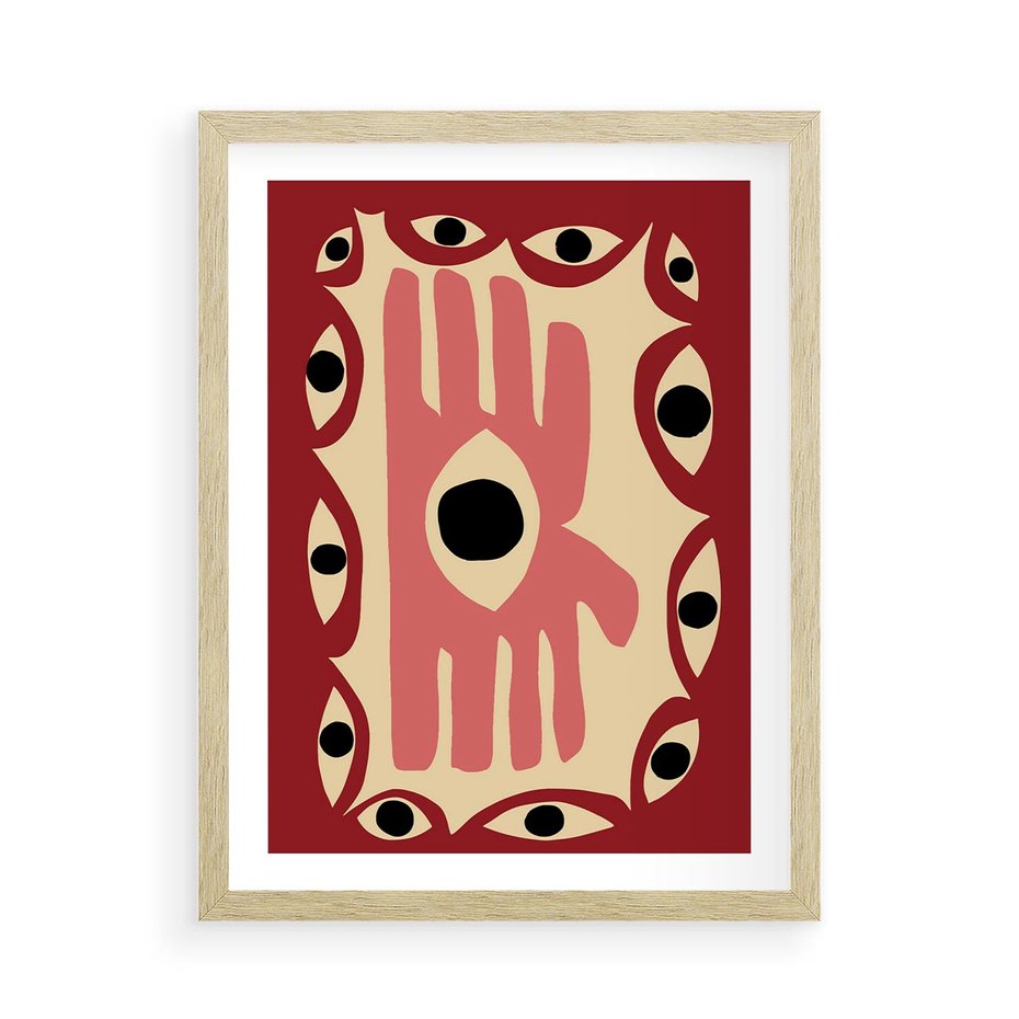 Plakat w ramie 50x70 - Migotliwe Kształty - abstrakcyjny obraz, boho styl - rama drewno