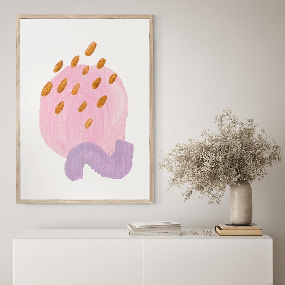 Plakat w ramie 30x40 - Migoczące Pastelowe Kształty - akwarela, minimalizm - rama drewno