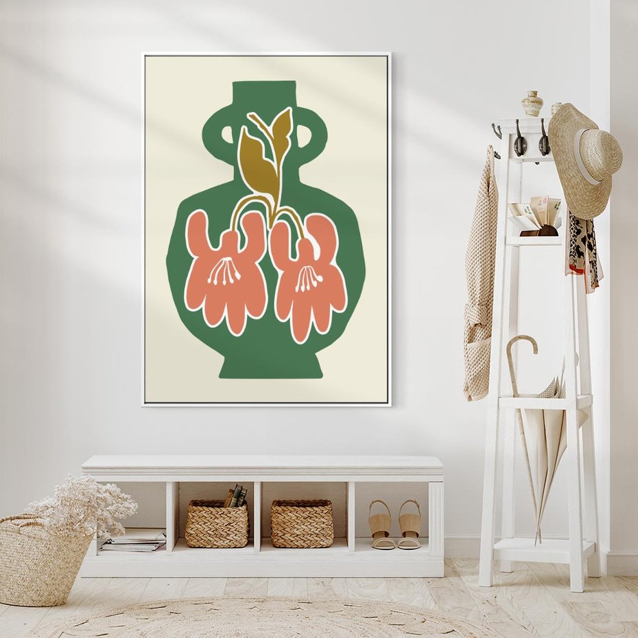 Obraz w ramie 50x70 - Kreatywne Impulsy - boho styl, wazon - rama biała