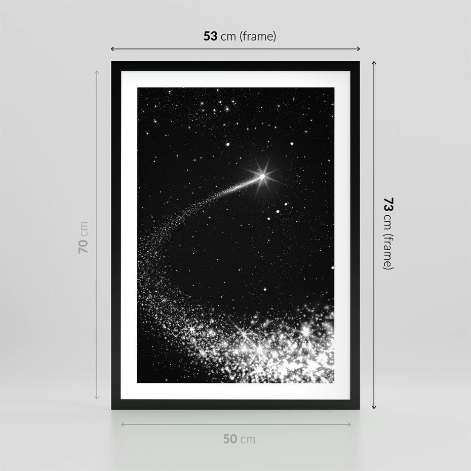 Plakat w ramie 50x70 - Kometa wśród gwiazd - kometa, gwiazdy - rama czarna